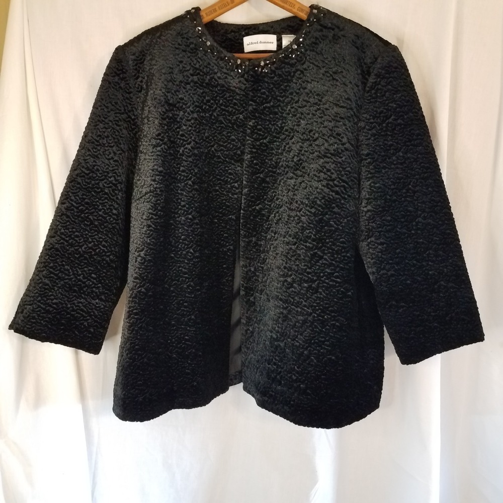 Alfred Dunner Faux Persian Lamb‎ Coat Size 18 Vintage Black Brocade Swing Coat